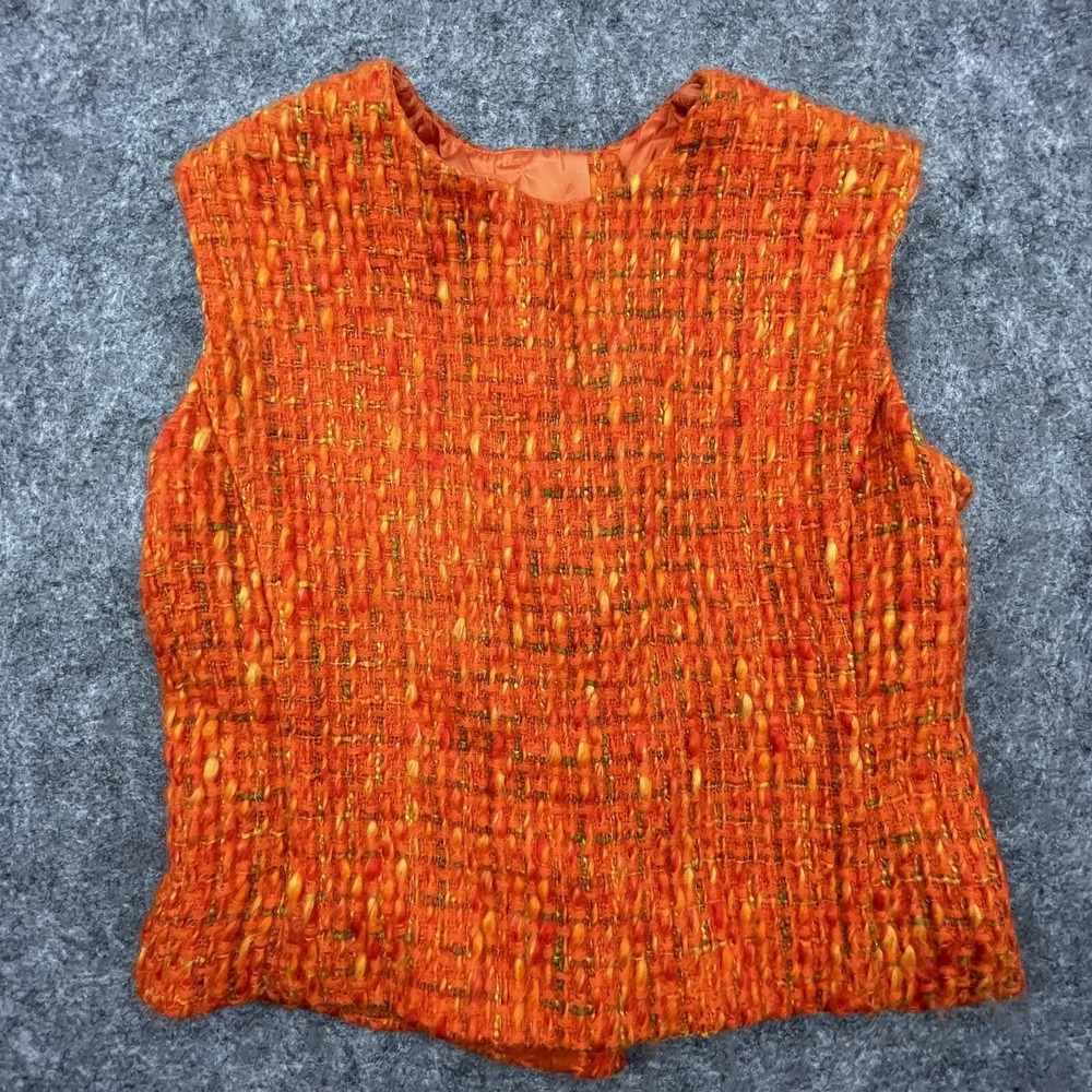 Vintage Top Womens Extra Small Orange Boucle Vest Retro Boho Hippie Mod GoGo - Picture 2 of 4